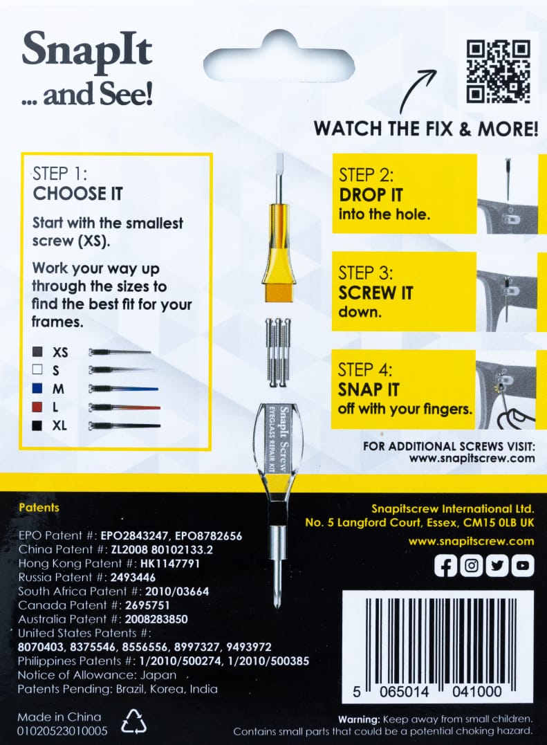 Snapitscrew Standard Eyeglass Repair Kit - Snapitscrew